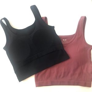 Pro Fit Cropped Tanks, Black and Mauve, Built in Bra, Bundle of 2